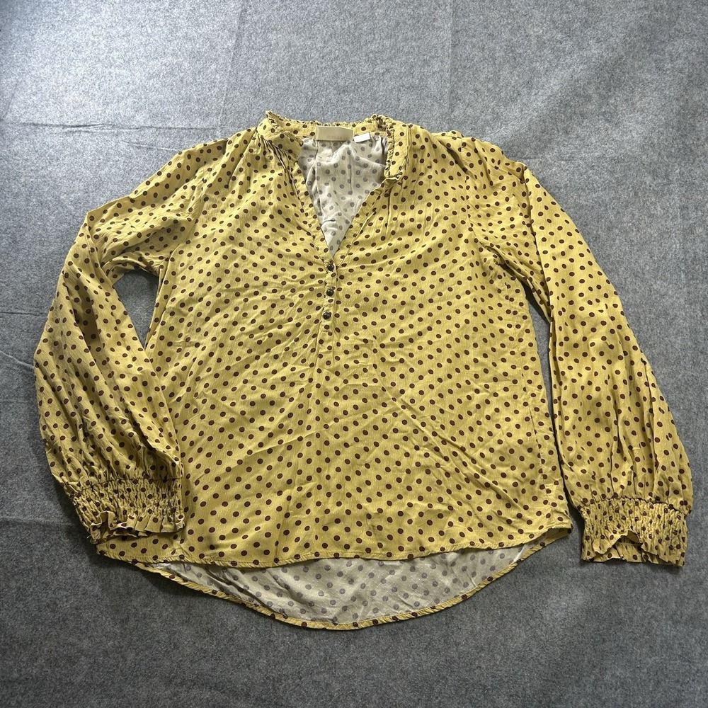Maeve Anthropologie Top Womens Small Yellow Polka Dot Colette Peasant Blouse
